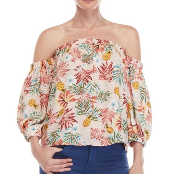 NWT Romeo + Juliet Couture Floral Print Off Shoulder Open Back Top, Sz. M - Picture 3 of 5
